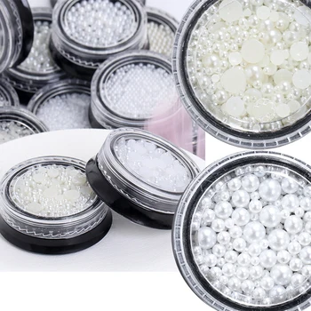 1 Purk Jaapani 3D-Mix 1,5 mm-5mm Semisphere Ümmargune Pall Puhas Valge Pärl ABS Nail Art Kive Pärlid Kaunistamiseks Maniküür Võlusid
