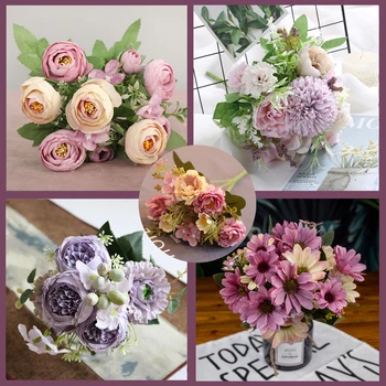 1 tk lilla tehislilled Pojeng Tee Rose Sügisel Silk Võltsitud Lilled DIY elutuba Kodu Aias Pulm Teenetemärgi