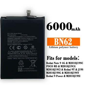 100% Originaal Xiao Mi 6000mAh BN62 Aku Xiaomi Pocophone Poco M3 Märkus 9 Redmi 9T Bateria