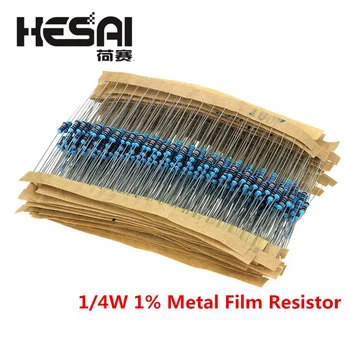 100TK/Kogum 1/4W Vastupanu 1% Metal Film Resistor Pack-ja Lauatarvete Komplekt 1K 2K 4.7 K 10K 100K 220K 220ohm 330ohm 680ohm 1K Takistid