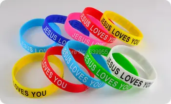 10x JEESUS ARMASTAB SIND Mix Värvid Silikoon Käevõru Käepaela Mood Katoliku Kristlike Usuliste Ehted