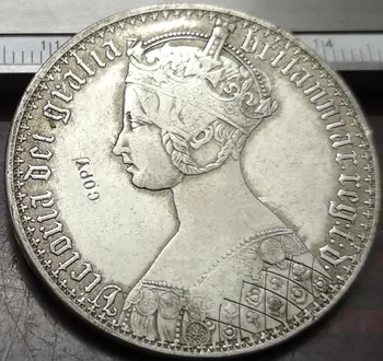 1847 Ühendkuningriigi 1 Crown-Victoria ('Gothic' portree) Pinnatud hõbe mündi Koopia