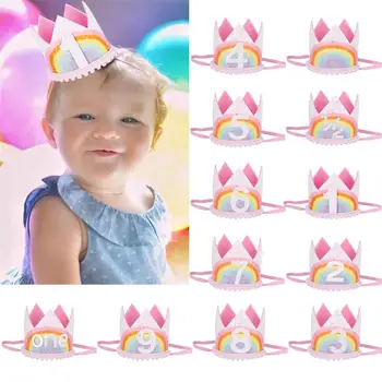 1tk Vikerkaar Sünnipäeva Mütsid Decor ühise Põllumajanduspoliitika Printsess Lill Sünnipäeva Peapael Kaunistused Lapsed Hairband Baby Shower 1-10 Aastat Vana