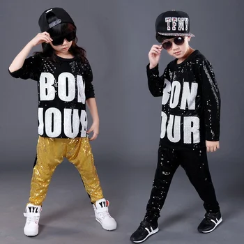 2018 uute tulijate Laste hip-hop, jazz, kaasaegne tants Paillette riided hip-hop lapsed Ehitud t-särk tulemuslikkuse kanda laste kostüüm