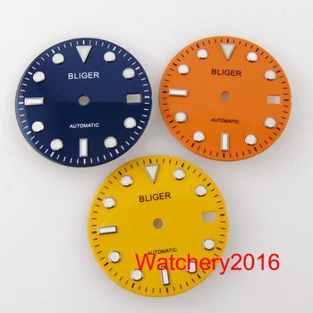 29mm Bliger Sinine, Oranž, Kollane Vaadata Dial Sobib NH35 Automaatne Liikumine Kuupäev Aken Helendav Käsi man kellad