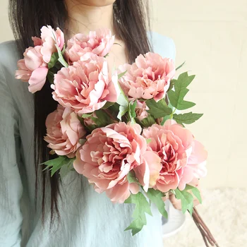 3 Pead Pojeng Tehislilled Roosa Valge Peonies Silk Flower Pulm Aia Kaunistamiseks Võltsitud Lille Kimp