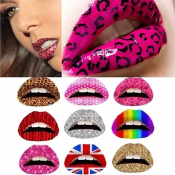 3 Tk/palju 3D-Kunsti huuled kleebis Glitter Roosa seksikas muster meik tätoveering huule kleebised Meik Tööriistade Hulgimüük