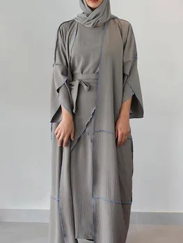 3 Töö Moslemi Komplekti Krepp Sobitamine Varustus Avatud Abaya Kimono+Tõsta Kleit+Wrap Seelik Saudi Dubai Rüü Ramadaani Islami Partei Tagasihoidlikkus