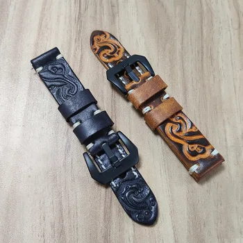 3D Graveerida Õie Ehtne Nahk Watchband 18mm 20 mm 22 mm 24 mm Vintage Nahast Watch Band Terade Rihm Käevõru Tissot Seiko