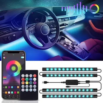 4 1 LED Auto Sisekujunduses Valgus Ribad Bluetooth APP Kontrolli RGB Auto Atmosfääri Ümbritseva Lamp Light USB-Laadimine Veekindel