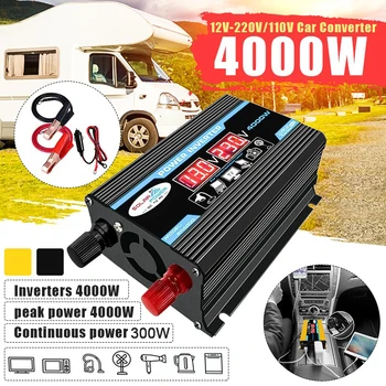 4000W 300W Auto Inverter 12V DC 110V/220V AC Power Converter LED-Ekraan, Dual-USB-Puhas Siinus Uus Auto Inverter laadija