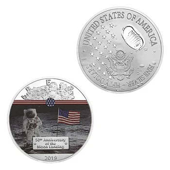 50. Aastapäeva Moon Landing 2019 mälestusmünte Suveniirid ja Kingitused Apollo 11 hõbetatud Münt Kodus Kaunistused