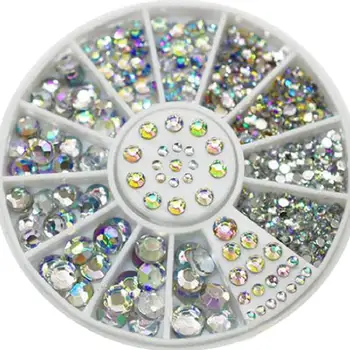 5Sizes 400 Tk/komplekt Nail Art Vihjeid Crystal Glitter Rhinestone 3D Nail Art Teenetemärgi Ratas