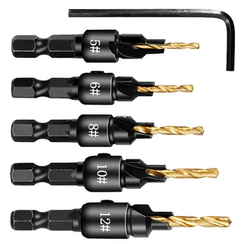 5tk Puit Countersink Drill Bit Puusepatööd Puurida Määratud Piloot Puurimine Auguga Kruvi #5 #6 #8 #10 #12 Puurimine Puidutööstuse Tööriistad