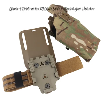 6354DO Taktikalise Püstoli Kabuur jaoks Glock 17/19 koos X300/X300U Taskulamp Airsoft -832 ALS Quick Release Säärised Kabuur