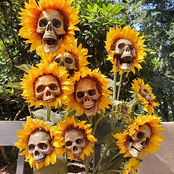 65cm Kunstlik Päevalille Kolju Pea Halloween Hoovis Aed Decor avamaataimed Skelett Kaalul Kujud Ornament Võltsitud Lill