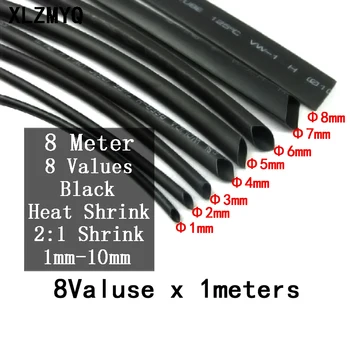 8 Meetrine/Set Must Soojuse Termokahanev Toru Komplekt 1/2/3/4/5/6/8/10mm 2:1 Heat Shrink Torud Shrinkable Sleeving Wrap DIY Kit Elektrooniline