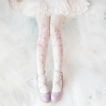 80 d Antiik lolita cherry blossom pane sukkpüksid lolita 's naine on trükitud siidist sukad tüdruk igapäevaelu render sokid