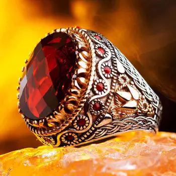 925 Sterling Hõbe Meeste Sõrmus Lihvitud Punane Kivi Tsirkoon Moekas Sõrmus Meestele, Punane Tsirkooniumoksiid Meeste Sõrmus