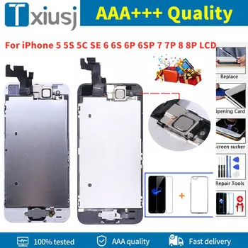 AAA+ Täis Assamblee Ekraan iPhone 5 5C 5S SE 6 6S 7 8 LCD Plus Puutetundlik Ekraan, Digitizer Asendamine +Home Nupp Ees Kaamera