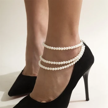 Ailodo Elegantne Mitmekihilised Pearl Anklet Naiste Vintage-Moe Imitatsioon Pearl Anklet Pool Pulm Ehteid Tüdrukud Kingitus 2022