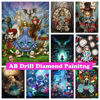 Alice Imedemaal AB Diamond Drill Värvimine Disney Cartoon Cheshire Cat Pilte Kive ristpistes Laste Kingitused