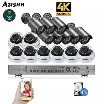 AZISHN Ultra 4K POE CCTV Kaamera Süsteemid 16CH NVR Kit 8MP Turvalisus IP Kaamera Veekindel Väljas P2P H. 265 videovalve Komplekt