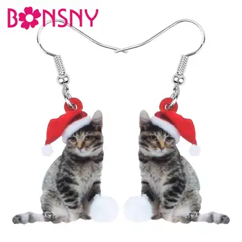 Bonsny Akrüül-Jõulud Müts Lühikesed Juuksed Kass Kitty Kõrvarõngad Tilk Tolknema Loomade Ehted Naistele Tüdruk Teen Partei Teenetemärgi Kingitus