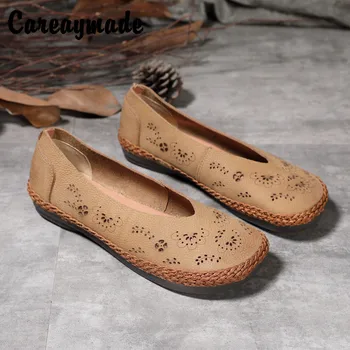 Careaymade-Uued naiste kingad suvel,käsitöö ja originaal, folk stiilis, nahk pehme tald, vabaaja õõnes välja korter ainus kingad