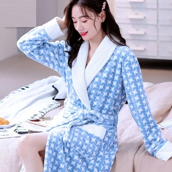 Coral Fliis Pikk Rüü Kimono Kleit Daamid Talvel Soe Flanell Nightdress Hotel Hommikumantel Vabaaja Sleepwear Kaste Naiste Kleit