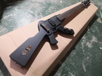 custom Relv kitarr 6 string kitarri,ebaregulaarne metallist must kitarr,fikseeritud sild H pickup,must nupp,