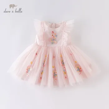 DBM14099 dave bella suvel beebi tüdruk on printsess tikandid lilleline kleit laste mood pool kleit lapsed imiku lolita riided