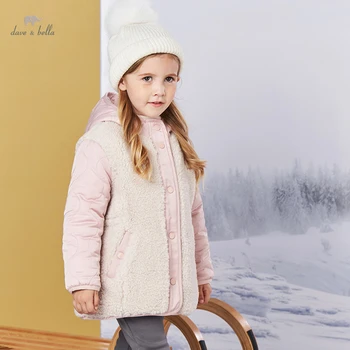DKH18188 dave bella talvel lapsed tütarlaste mood jope taskud tahke kapuutsiga mantel laste kõrge kvaliteedi outerwearar