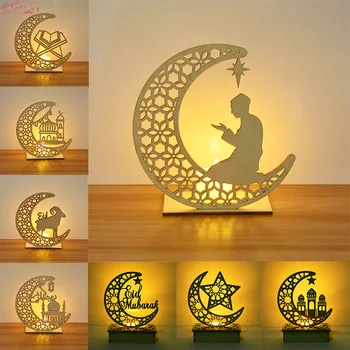 EID Mubarak Puidust Ripats Ramadan Teenetemärgi Kodu Poole Laua Lamp Valgus Moslemid Islami Eid Mubarak Käsitöö Ehteid Kerge