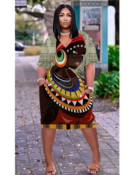 Elegantne Lilleline Kleit 3d Print-Aafrika Tüdruk Etnilise Stiili Naiste Kleit Suvel FashionV-kaela Rüü Puhkust peokleidid 2022