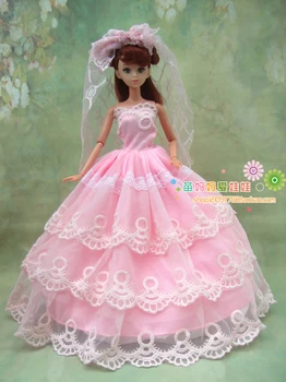 Elegants Õhtu Pool Pulm Kleit salliga Barbie Nukk pulm kleit