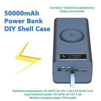 Fast Power Bank 50000mAh PD QI Taskulamp Dual USB Type C DIY 21*18650 Aku Storage Box Laadijad PoverBank Jaoks XIAOMI HUAWEI
