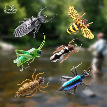 Fly Fishing Lendab Komplekt 6tk kimalaste mesilaste Rohutirts turb beetle Kuiv Lendab Realistlik Putukate Meelitada jaoks PikeTrout Meelitada kit flyfishing