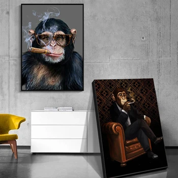 Gorilla Sigari Suitsetamine Lõuendile Maali Seina Art Plakatid ja Pildid Suitsetamise Pilt elutuba Kaasaegse Kodu Kaunistamiseks