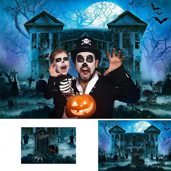 Halloween Täiskuu Öösel Lossi Pvt Terror Kalmistul Hauakivi Fotograafia Taustaks Vastsündinud Stuudio Foto Taust Boksis