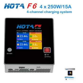 HOTA F6 4-Channel Smart Laadija DC1000W 4*15A Lipo LiIon NiMH kui Lipo puldiga Mudel Tasakaalu Laadija USB-Type-C