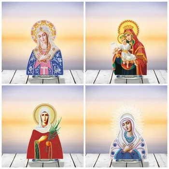 HUACAN 5D Erilise Kujuga Teemant Mosaiik Religioon Neitsi Maarja Diamond Maali Desktop Kaunistused, Tikandid Portree Home Decor