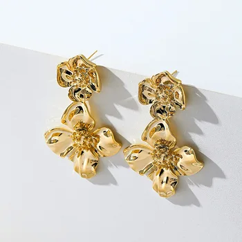 HUANZHI Korea Fashion Lihtne Disain Kulla Värvi Lillega Kõrvarõngad Naistele Naiste 925 Silver Needle Trendikad Ehted Kingitus