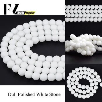 Hulgi-Igav Poleeritud Valge Kivi Beads Natural Ring Helmed Diy Ehted Making 4 6 8 10 12 mm Matt Beaded Accesssories 15