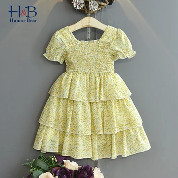 Huumorit Kannavad Tüdrukud Dress Suvel Puff-Sleeve Floarl Trükitud Printsess Kook Kleit Väikelapse Lapsed Riided
