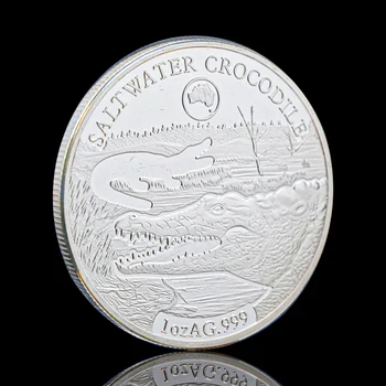 Hõbetatud Loomade Soolase vee Krokodill 1-untsist, Saalomoni Saared Suveniirid, Mälestusmündid Medal Kuninganna Laekuva Mündi Kingitus