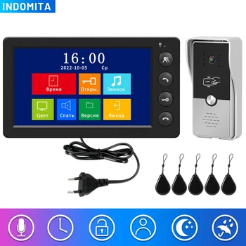 Indomita Traadiga Video Uksekell Intercom Süsteem Home Videophone Korteri Ukse Telefoni Ekraan 7 Tolli RFID Kõne Paneeli Ava