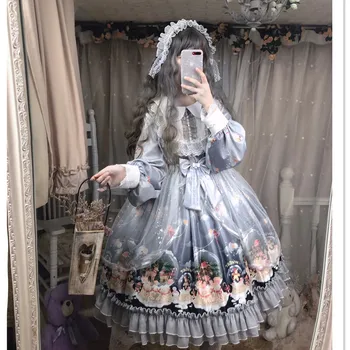 Jaapani Lolita Retro Kohus Bowknot Kleit Cos Kawaii Loli Tee Club Pikad Varrukad Printsess Kleit Magus Vestidos