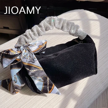 JIOMAY Rhinestone Käekott Naistele 2022 Luksus Lady Crystal Käepide Õhtul Sidur Bag Black Velvet Kott Väike Pehme Padi Kotid