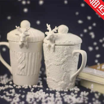 Jõulud Kruusid Milu Hirv Coffee Cup 3D-Loomade Tassi Kaanega Armas Piim Tassi Lumi Keraamiline Kruus Hommikusöök Cup Xmas Kingitused